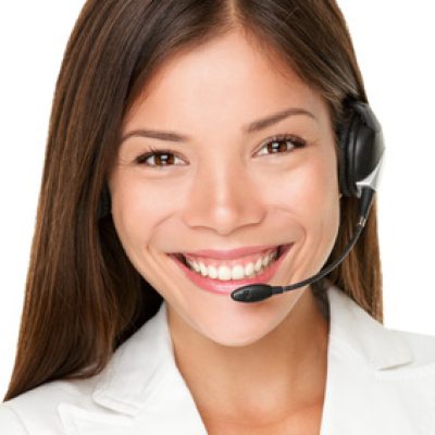 Close up shot of smiling call center operator